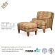 French Countryside Strip Linen Fabric Leisure Chair Ottoman Wood Leg Upholstered Cushion