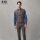 Spring Gentleman Brown Tweed Wool Silk Men's Vest with Double-Breasted Regular Length