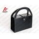 Black Textured Leather Cosmetic Paper Box With Handle & Powder Compact