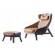 Italy design furniture Leisure chair with ottoman in Armchair stool used Leather upholstered and Oak wood legs Chair