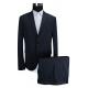 Two Button Mens Slim Fit Tailored 2 Piece Suit Navy Black Stripe Breathable