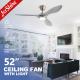 Modern Sleek Silver Blade Design Ceiling Fan with 6-Speed Remote Control and Dimmable LED Light