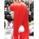 Red Colored Silky Straight Bang Human Hair Synthetic Full Lace Wigs For Women