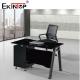 Commercial Black Glass L Shaped Desk With Drawers Modern Executive Office Furniture