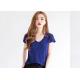 Sexy V Neck Women's T - Shirts Combed Cotton Soft Color Blue Casual Tee