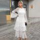 High Neck Ladies Lace Dresses Balloon Long Sleeve Lace Up Dress With Elastic Cuffs