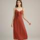 Brick Red Women'S Linen Viscose Dress Long Maxi Slip Dress Casual Style