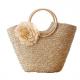 Natural Straw Crochet Hand Bag Brown , Crochet Bag With Wooden Handles OEM