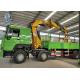 8x4 Howo Lorry Sidewall Cargo Truck Green Colour 14t Knuckle Boom Crane