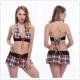 Sexy Cosplay Underwear Lingerie Black Sexy Adult Fancy Dress Uniform Top And Plaid Skirt Outfit
