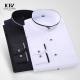 Covered Button Closure Men's Black and White Business Casual Shirt with Stand Collar