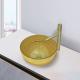 45mm Drain Hole Glass Wash Basin 18K Gold Color Bathroom Sinks For Home Hotel