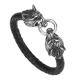 Hot Sales PU Leather Stainless Steel Double Wolf Heads Bracelet