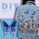 ODM Button Loop Blue Butterfly Iron On Patch For Denim Jacket