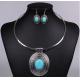 Nepal Ethnic fixed collar turquoise necklace earrings / jewelry sets