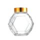 200ML 380ML Glass Hexagon Honey Bottle With Golden Silver Red Black Metal Lid