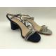 Open Toe Soft Suede Black Leather Strap Sandals With Gemstone Design