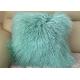 Mint Green Real Mongolian Fur Pillow 16 Inch Square With Zipper Closure