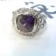 (R-010) Women Fashion Jewelry Silver Plated Ring with 11mm Amethyst Cubic Zircon