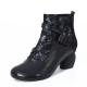 HZM032 Retro printed leather women's shoes autumn and winter new ethnic style thick heel boots children's niche retro le
