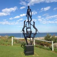Outdoor Large Bronze Sculpture Man And Dogs Standing In Solidarity