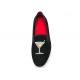 Embroidery Mens Velvet Loafers Mens Black Smoking Slippers With Wine Glass Design