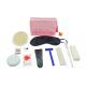 Disposable Plane Travel Kit With Pink PVC Pouch / Loofah Pad / Earplug / Sewing Kit