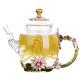 Flower Pattern Floral Microwavable Teapot , Vintage Glass Teapot With Gold Leaves