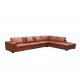 Vintage Genuine Brown Leather Sectional Sofa Couches With Wooden Legs