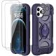 iPhone 12 Pro Max Case 6.7 - Heavy-Duty Shockproof, Ring Stand, Glass Screen & Camera Lens Protector (Rainbow Pink)