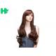 Heat Friendly Fiber Hair Extra Long Synthetic Wigs , Brown Wavy Wig With Bangs