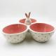Classic Pink Cute Ceramic Material Tri Part Serving Bowl Silly Bunny With Rabit Handle