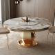 Stainless Steel Marble Round Dining Room Tables Polished With Turntable