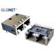 RJ45 Dual Connector 2 Ports Right Angle Ethernet Jack Tab Down 1G Magnetic PIP Mounting