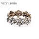VICKY.HSIEH Gold Ox Tone Crystal Rhinestone Flower Link Stretch Bracelet