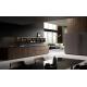 Modern Black Wood Veneer Kitchen Cabinets Tailored With Glass Showcase
