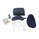 Durable Travel Airline Amenity Kits Oxford Fabric Pouch With Leather Patch Logo