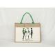 Green Handle Personalised Jute Bags Natural Color Customized Patterns