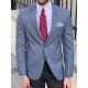 Slim Fit Business Casual Suit Jacket Plaid Blue Cotton Blazer