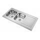 0.6mm 0.8mm Drop In Double Bowl Sink With Drainboard One Piece