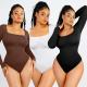 Autumn 2023 Women's Tummy Control Shapewear Bodysuit with Square Neck and Long Sleeves