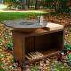 Wood/Charcoal Fuel Steel BBQ Grill with Square Design and Wood Storage