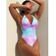 V Neck Ladies One Piece Swimsuit Tie Dyed Sexy Swim Wear One Piece Women Bikini