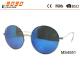Unisex  round fashion sunglasses with blue mirror lens ,made of metal frame