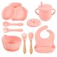 9pcs Rabbit Baby Silicone Feeding Set Pink Silicone Bib And Bowl Set