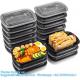 Black Plastic Containers With Lids For Storage-Microwave & Freezer & Dishwasher Safe, BPA-Free, Durable&Stackable