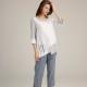 Leisure Off White Womens Loose Linen Shirt round neck With Imparity Sleeves Cuff