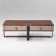 2 Drawer Wooden With Leather Rectangle Metal Frame Modern Coffee Table