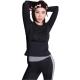 CPG Global Women Pure Black Polyester Sexy Slim Fit Long Sleeves Round Collar Gym Running Sports T-Shirts S-L S42