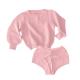 Relaxed Fit 2 PCS Knit Wear Puff Sleeves Sweater Drawstring Knit Shorts 100% Cotton Kids Wear